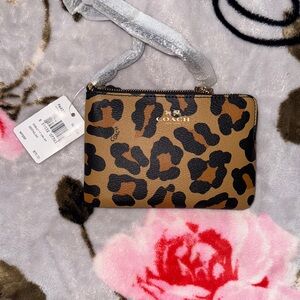 Coach Leopard Print Wristlet in Tan and Black
